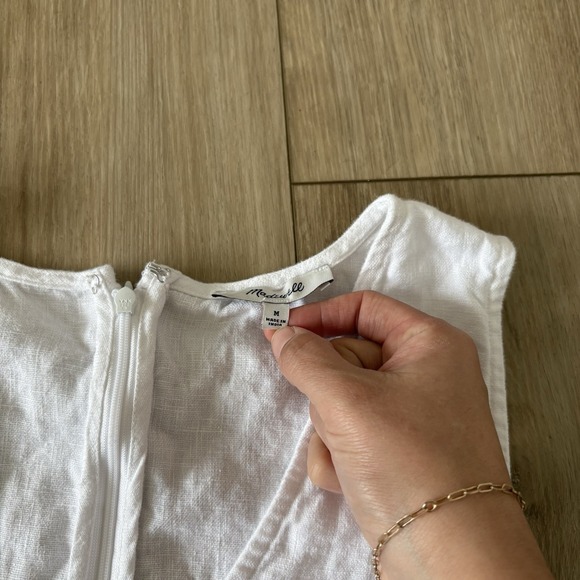 Madewell The Ariana V-Neck Mini Dress Eyelet White Linen Size Medium M Back Zip - Picture 4 of 7